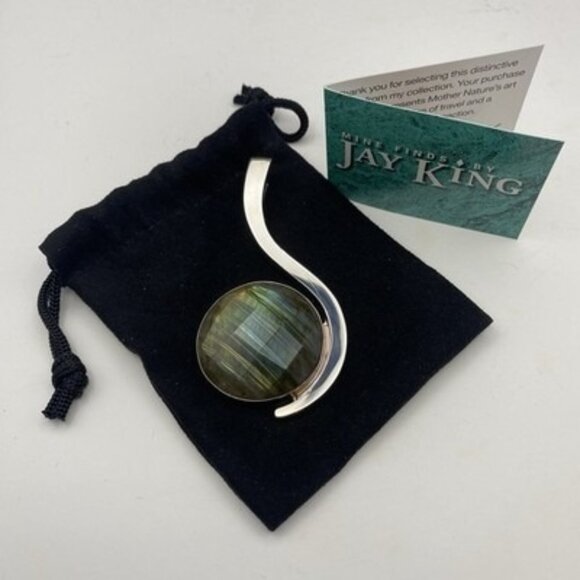 Mine Finds by Jay King Jewelry - Jay King DTR Sterling Silver Labradorite Pendant Modernist 23g Pouch Card Bold